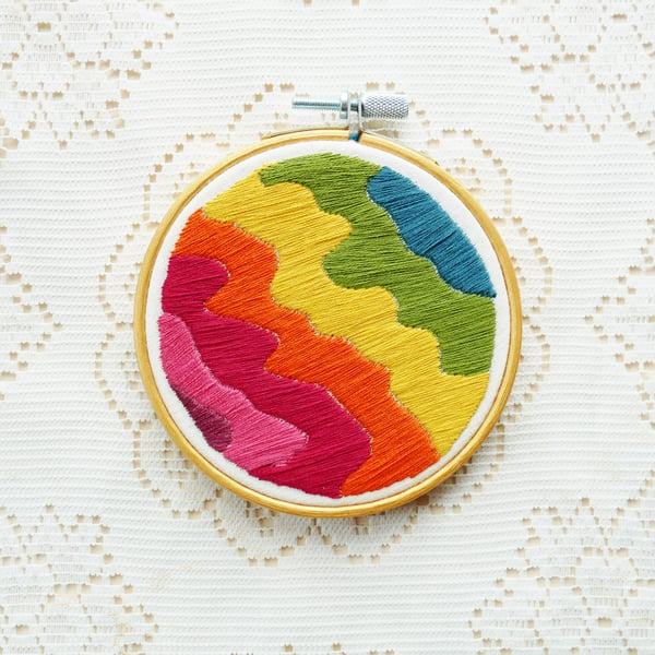 Rainbow Skies Embroidery Art - Blue - 4 Inch Hoop