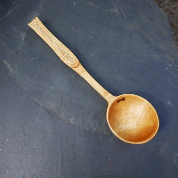 Sycamore wood cawl spoon of character