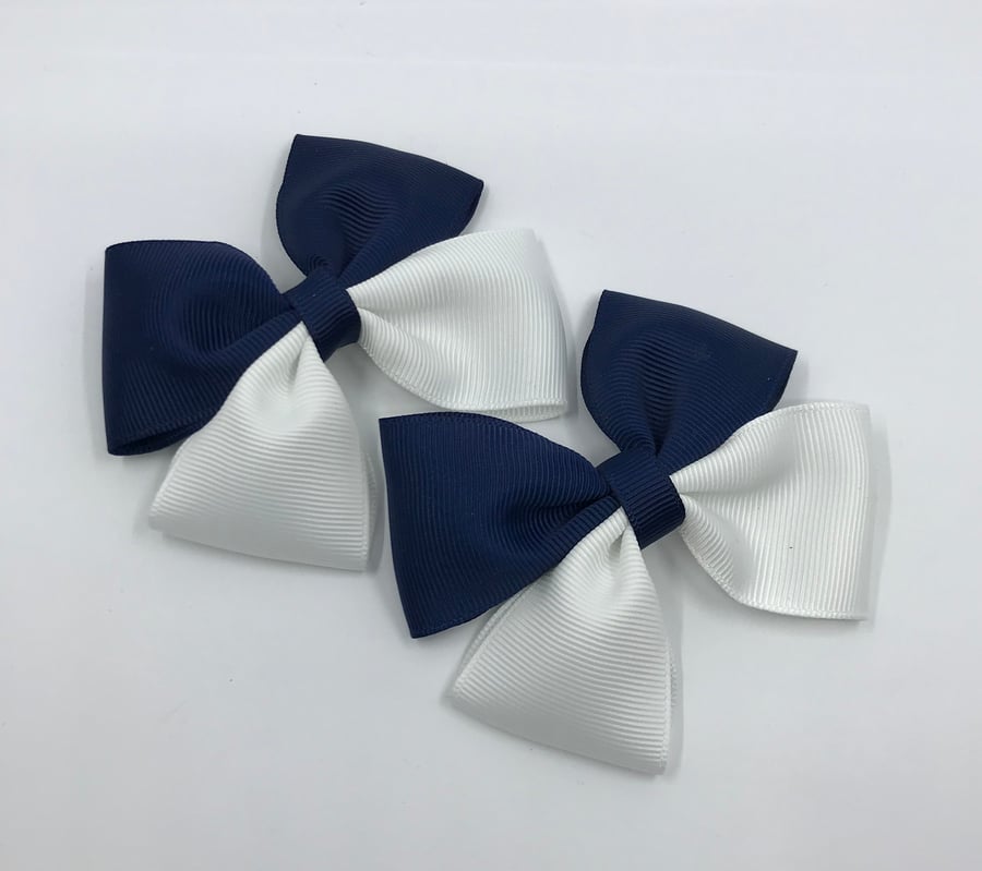 Navy and White Two Tone Double with Bows on Clips (pair)