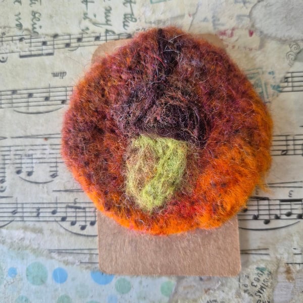 Autumnal acorn needle felted brooch