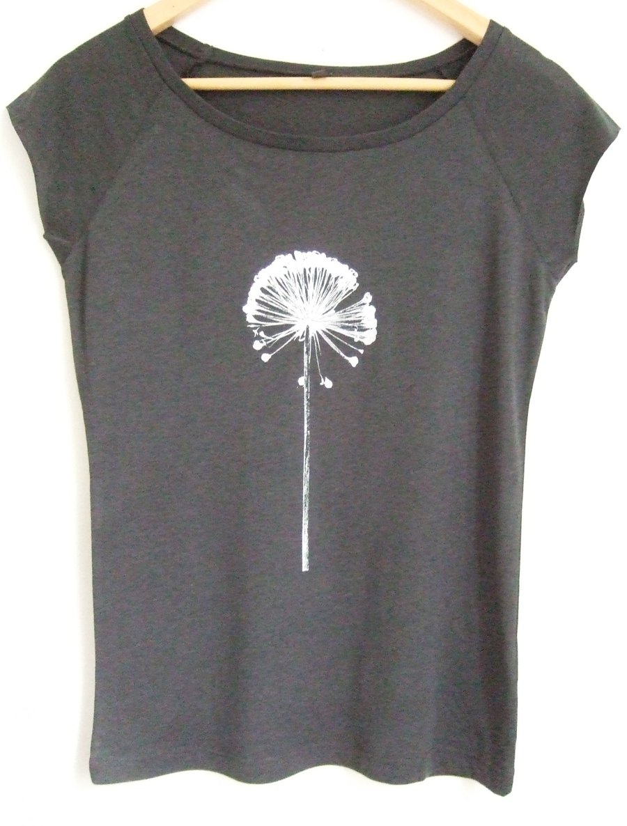Allium Womens charcoal grey  raglan sleeve bamboo and organic cotton T Shirt