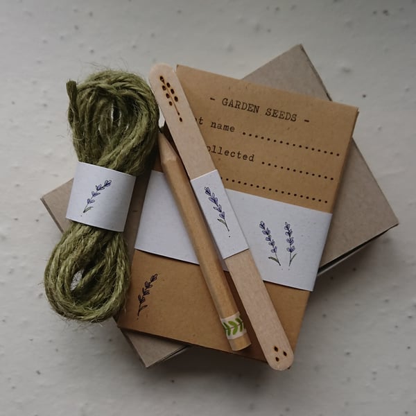 Wooden plant labels & seed envelopes - plastic free gardening - lavender design 