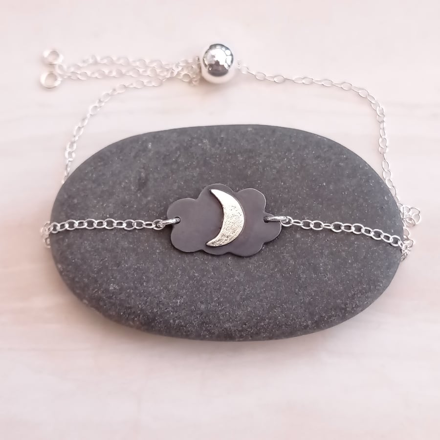 Silver cloud & moon bracelet, silver chain bracelet, delicate bracelet