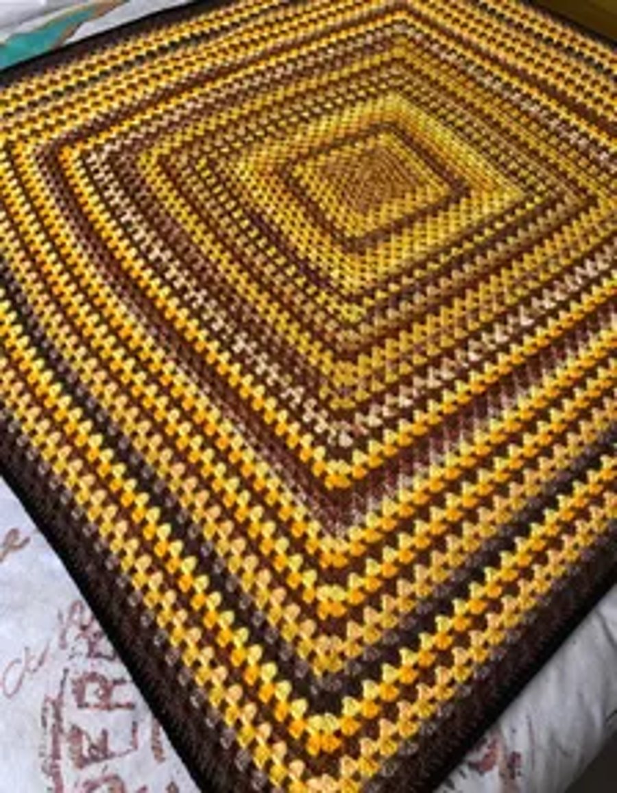 Handmade Crochet Granny Square Blanket: Sunflower Throw, Autumnal Decor (47x45 i