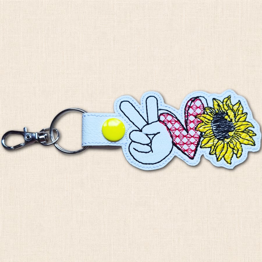 Sunflower Keyring - Peace Love Sunflower Faux Leather Bag Charm