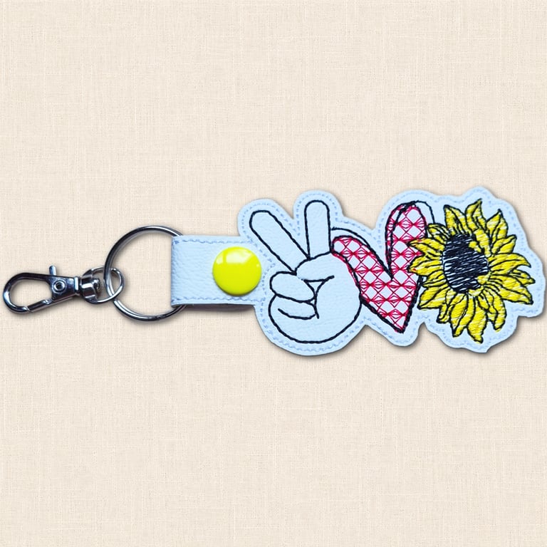 Sunflower Keyring - Peace Love Sunflower Faux Leather Bag Charm