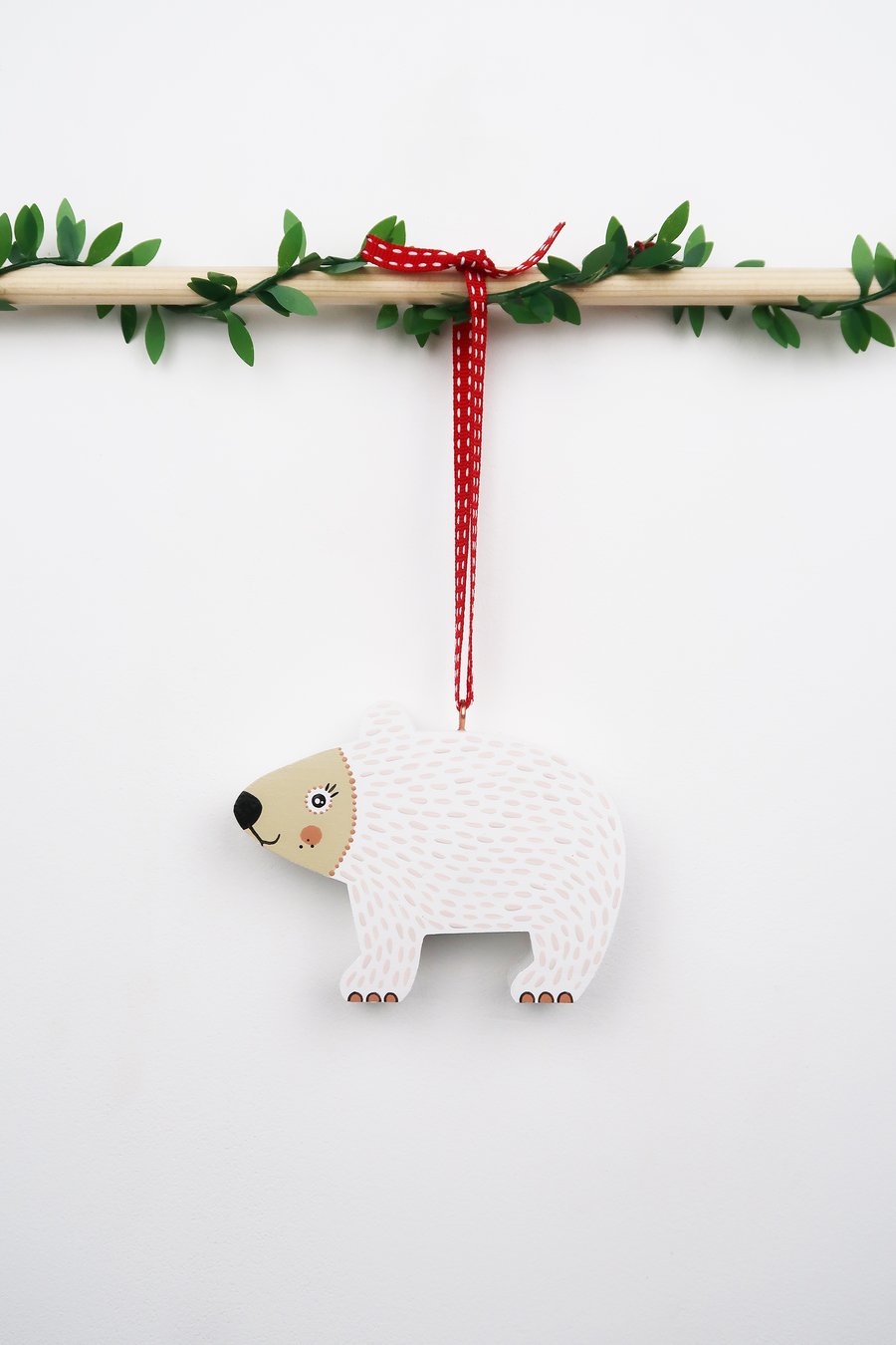 Polar bear Christmas tree hanging decoration, cute animal stocking filler.