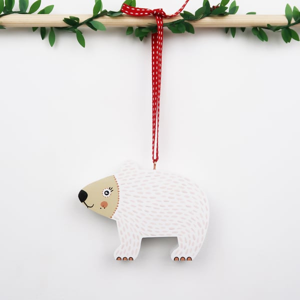 Polar bear Christmas tree hanging decoration, cute animal stocking filler.
