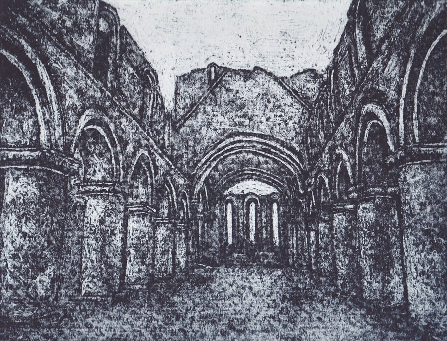 Buildwas Abbey Limited Edition Hand Pulled Collagraph Print Shropshire