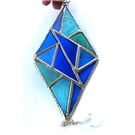 Stained Glass Diamond Suncatcher Handmade Teal Blue Triangles 