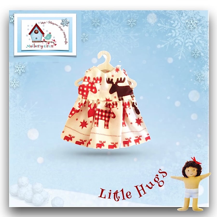 Reserved for Kat -  Gingham Reindeer Dress to fit the Little Hugs dolls 