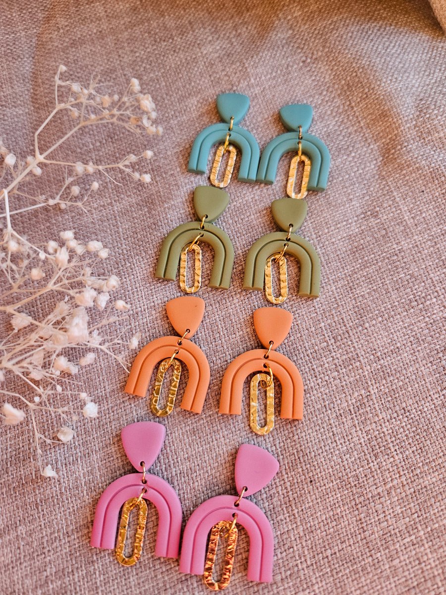 Pastel and gold arch earrings