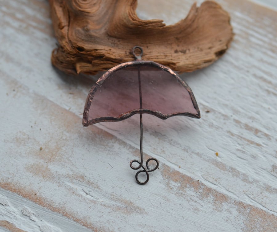 Handmade Amethyst Purple Pink Stained Glass Umbrella Pendant