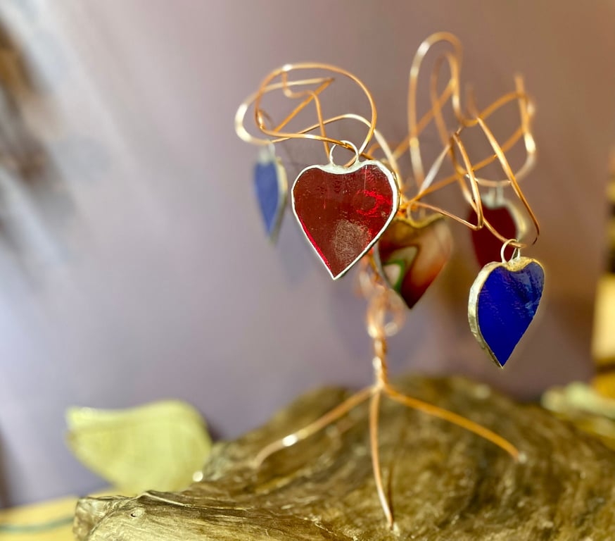 Stained glass wish tree with stained glass hearts