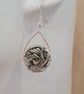 Origami Rose Drop Earrings handmade from recycled Sheet Music, elegant setting
