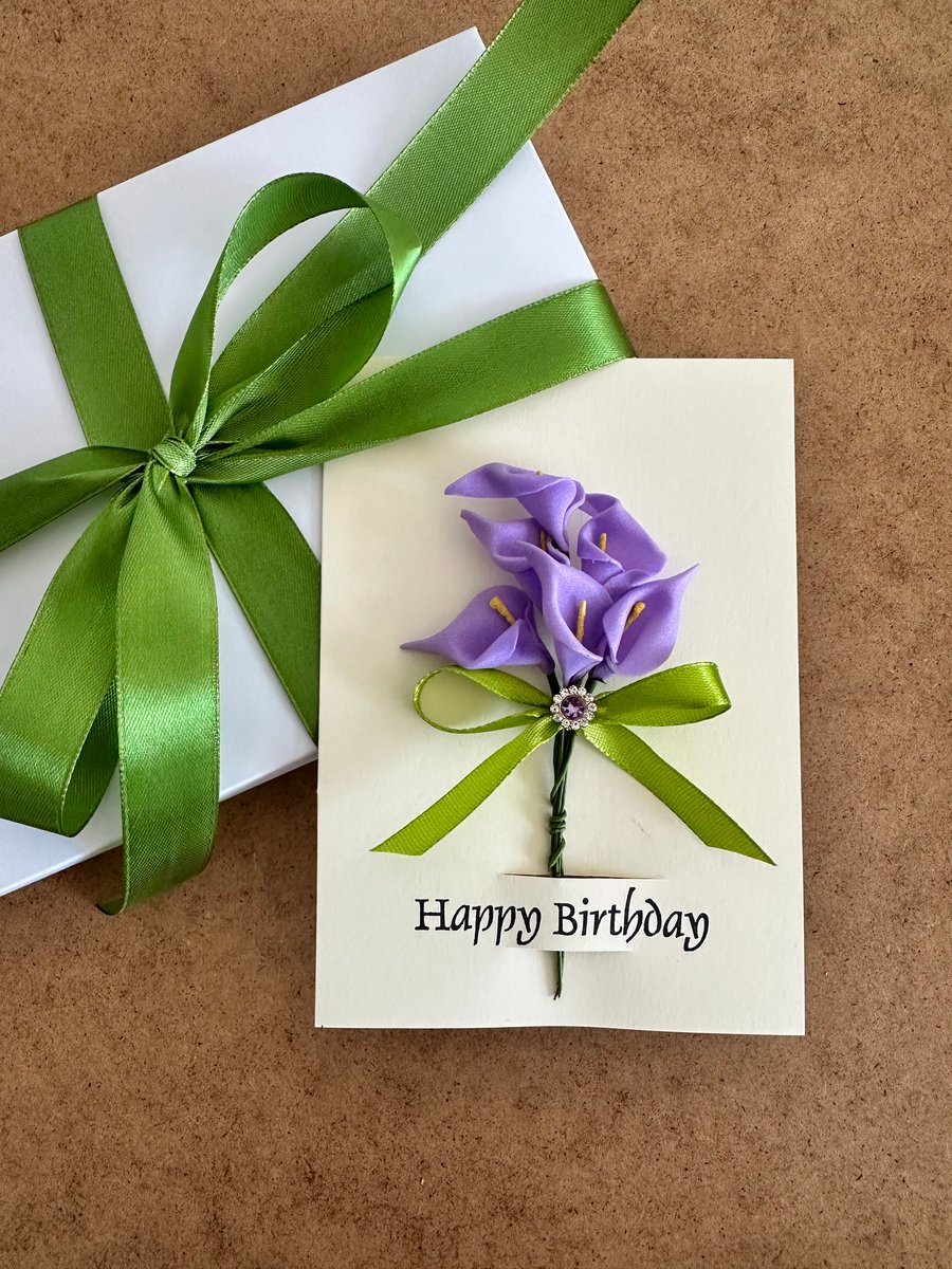 Purple lily bouquet birthday card luxury flower greetings for wife 