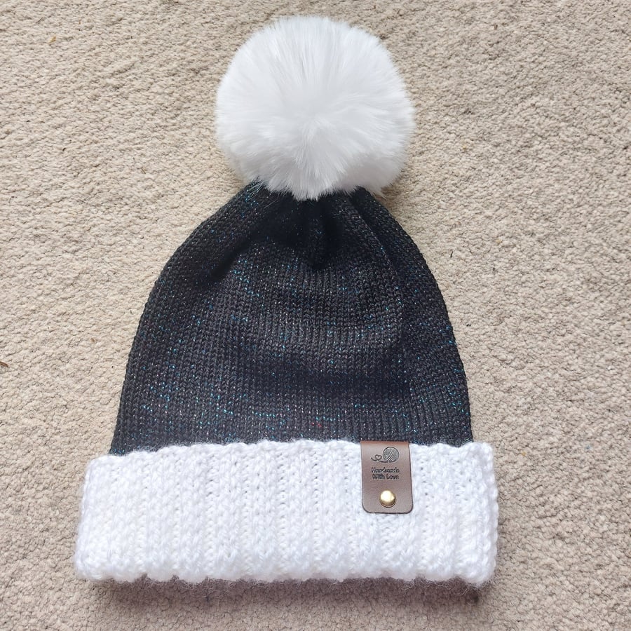 Panda Beanie kids soft and cosy winter beanie with removable Faux Fur pom-pom