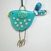 Blue Spotty Fused Glass Bird Decoration