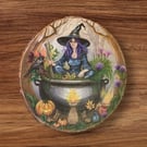 Samhain - Original Soft-Wax Pencil Drawing on Wood - Large Log-Slice Wall Art.