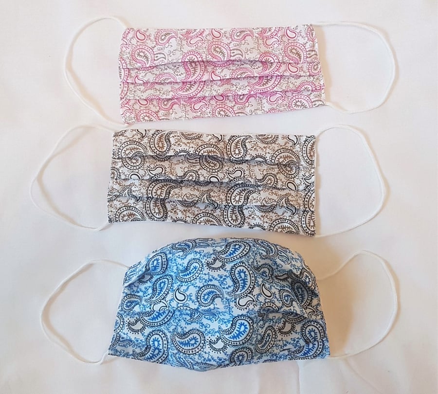 Pack of 3 Paisley Cotton Face Mask , Washable Unisex and Teenagers Mask