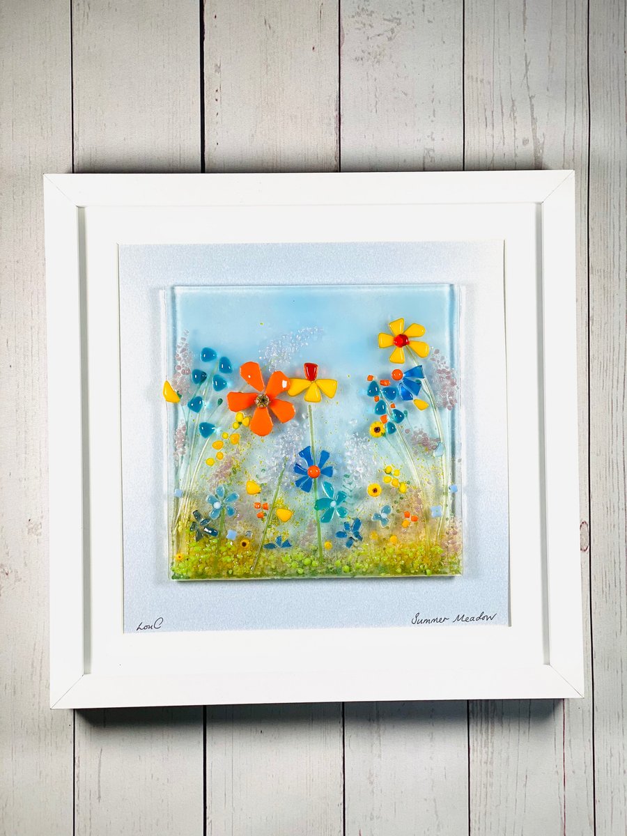 Fused glass art picture. “Summer meadow”