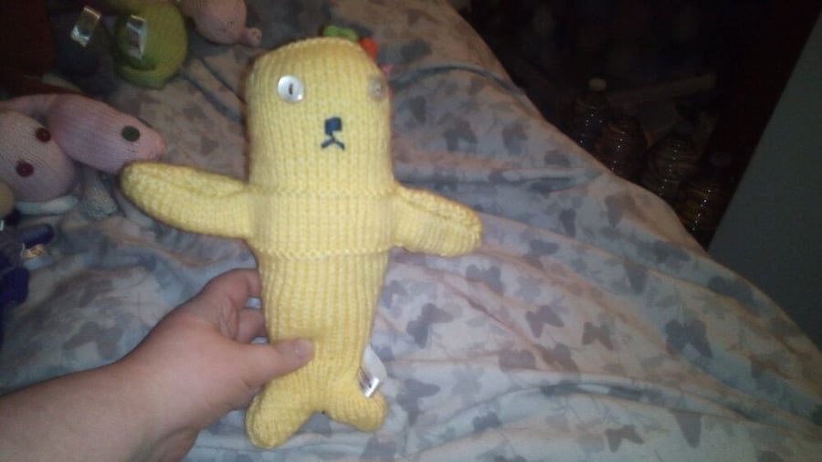 Custard Yellow Midi Mermaid Dusky Pink, Neon Orange & Lime Hair Knitted By KM