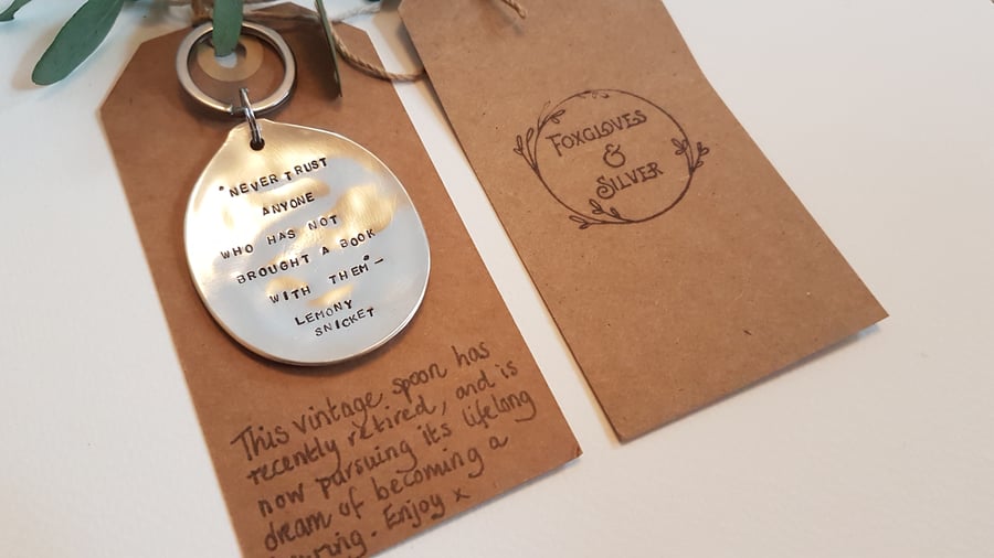 Hand stamped vintage silver plated spoon keyring