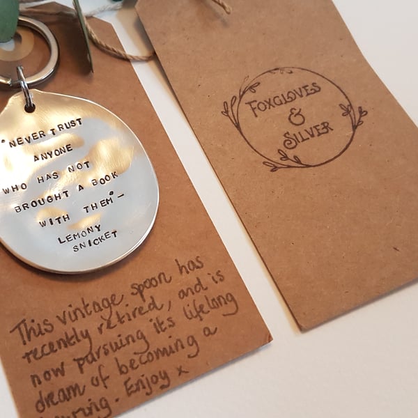 Hand stamped vintage silver plated spoon keyring