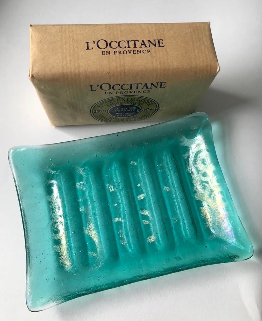 Aqua Swirls Glass Soap Dish