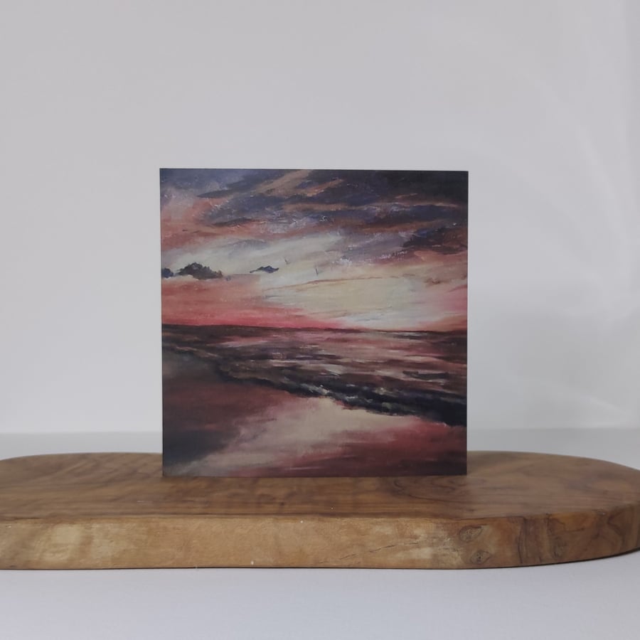 Bronze Beach, Sunset Seascape Blank Card Printed from Original Artwork