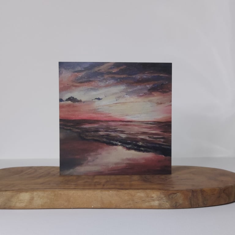 Bronze Beach, Sunset Seascape Blank Card Printed from Original Artwork