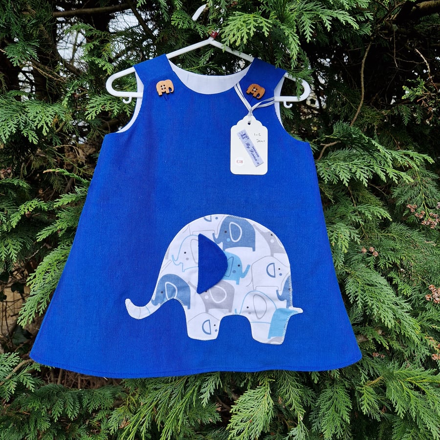 Age: 1-2yr Royal Blue Elephant Needlecord Dress
