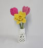 Handmade macrame tulips and daffodil flowers in upcycled vase - Image 2