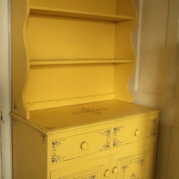 Original hand painted yellow Welsh dresser
