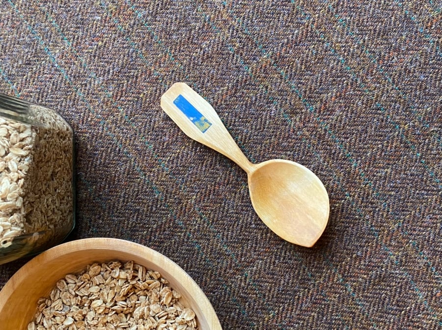 Asymmetric Birch Wood Eating Spoon with Painted Handle