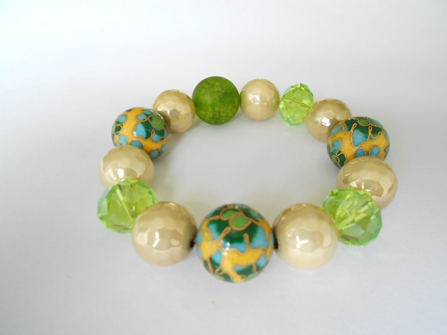Cloisonne, Agate and Crystal Bracelet
