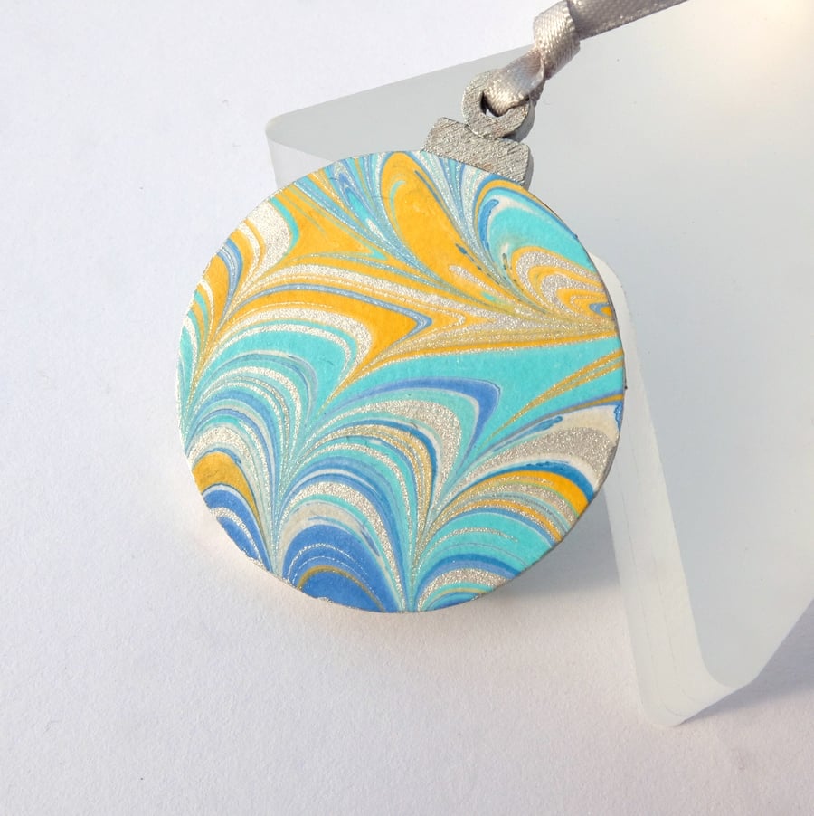 Marbled paper Christmas bauble hanging decoration ornament