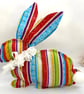 Handmade Easter Bunny Decoration Set – Striped Rabbit & Spring Ornaments (4 Piec