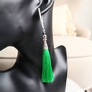 Green Tassel Earrings Rhinestone Handmade Jewellery 