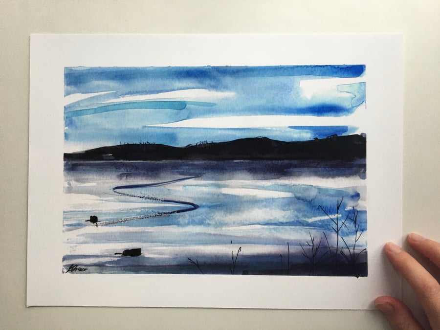 Watercolour Print Frozen Lake