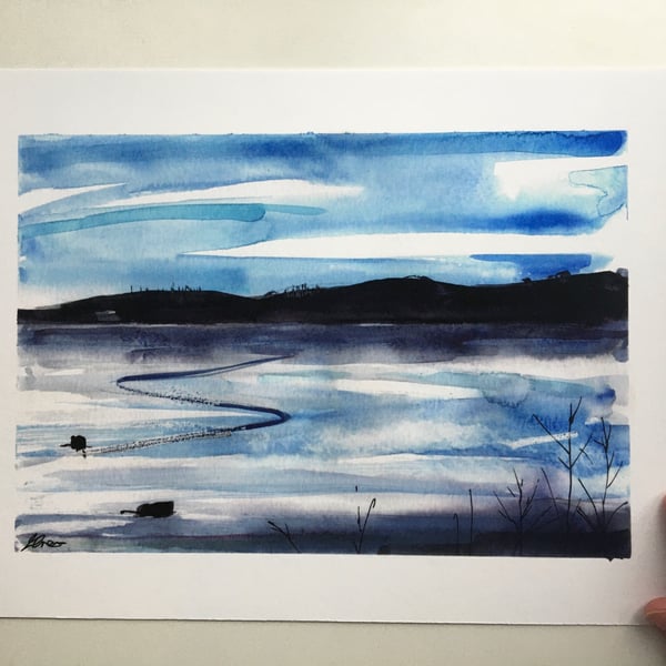 Watercolour Print Frozen Lake