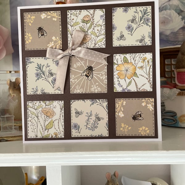Patchwork Bee & Floral Card 