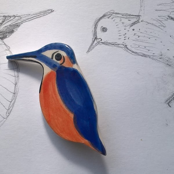 Kingfisher Bird Ceramic Brooch