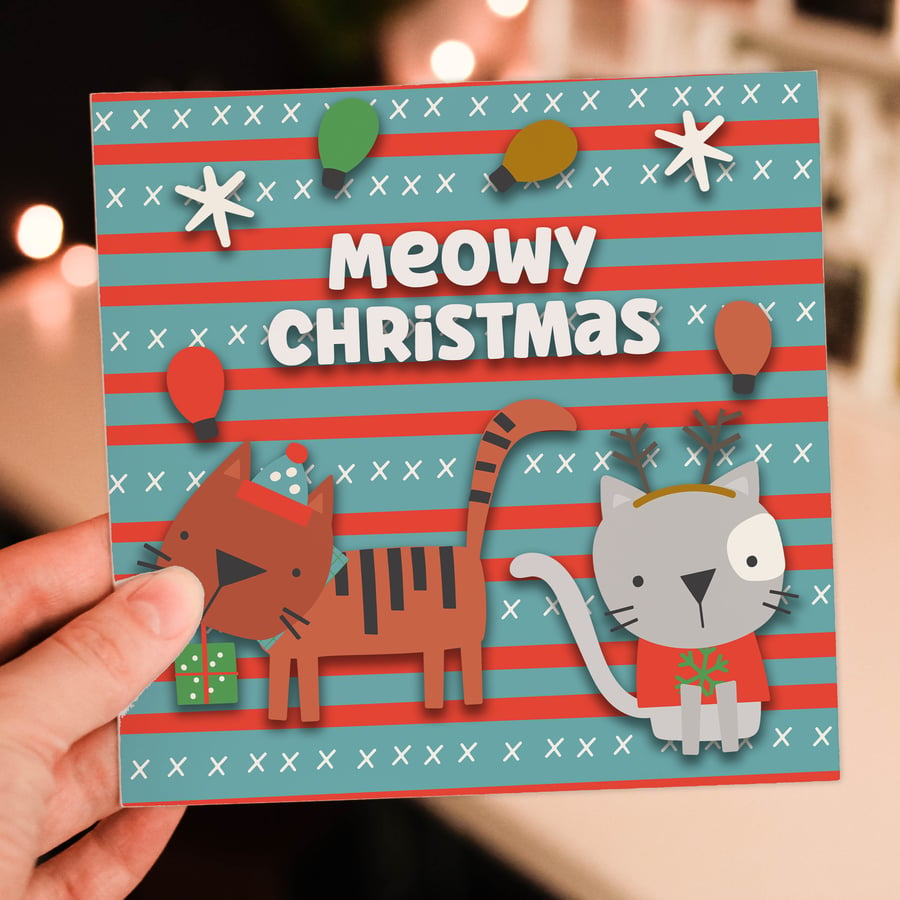 Cat, kitten Christmas, holidays card: Meowy Christmas