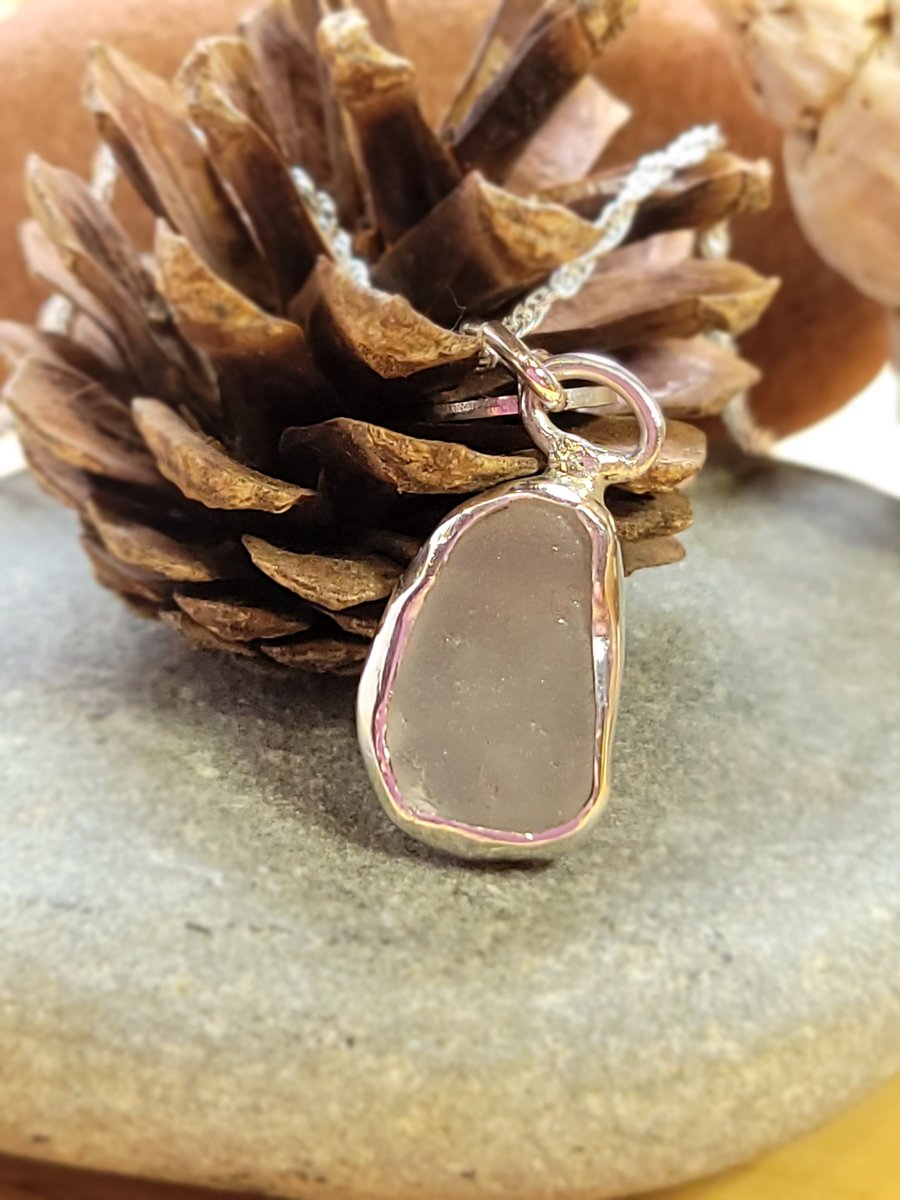 Icy frosted White Seaglass Pendant in a Sterling Silver bezel