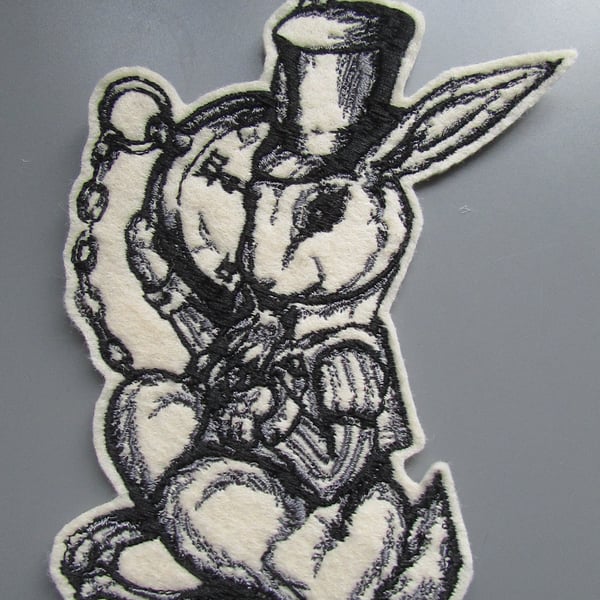 White Rabbit Alice in Wonderland Embroidered  Sew on Applique Patch