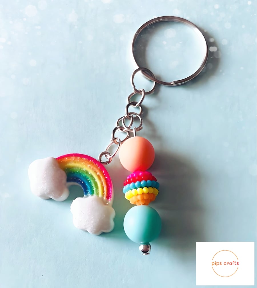 Fun Colourful Rainbow Bead Keyring - Keychain, Gift, Secret Santa