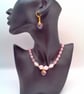 Pink Floral Beads and Pink and White Crystal Necklace with Heart and Earrings - Image 4
