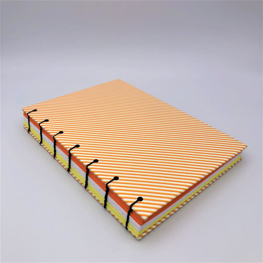 Orange and white stripe A5 notebook Coptic Stitched