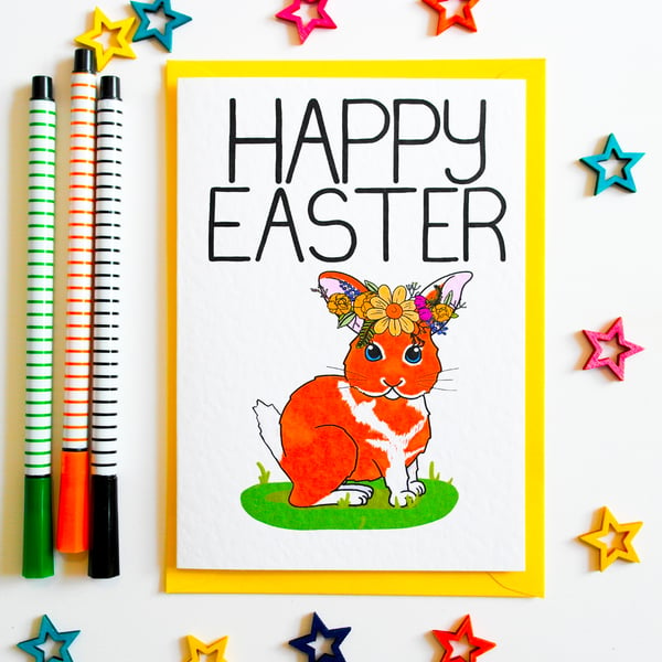 Happy Easter Card with cute Easter Bunny Rabbit, Easter Card
